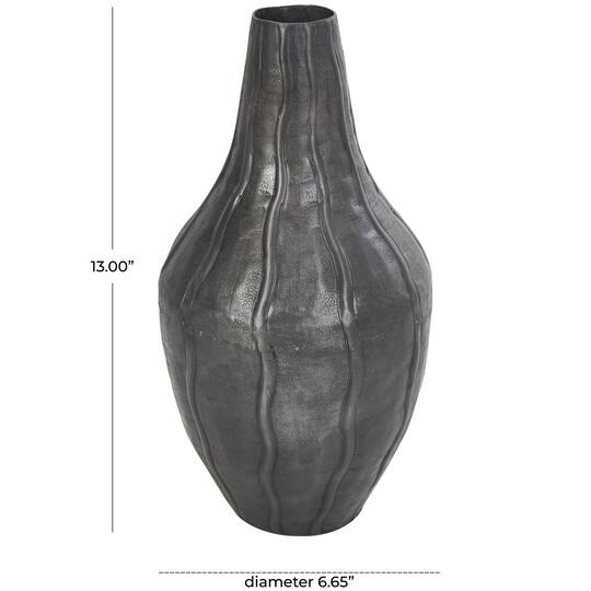 13" Black Metal Snakeskin Inspired Vase with Dimensional Wavy Accents
